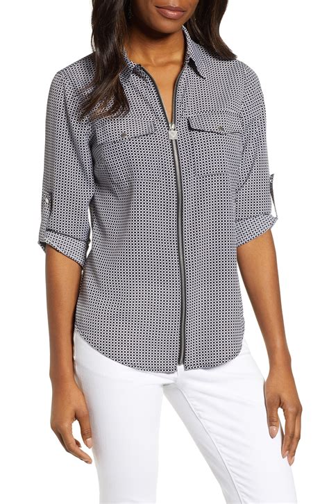 michael kors grey women's button down|michael kors designer tops.